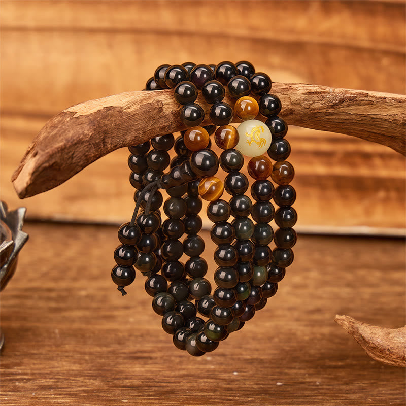 FuAttract Balance & Protection Chinese Zodiac Black Obsidian Luminous Stone Bracelet  - image 3