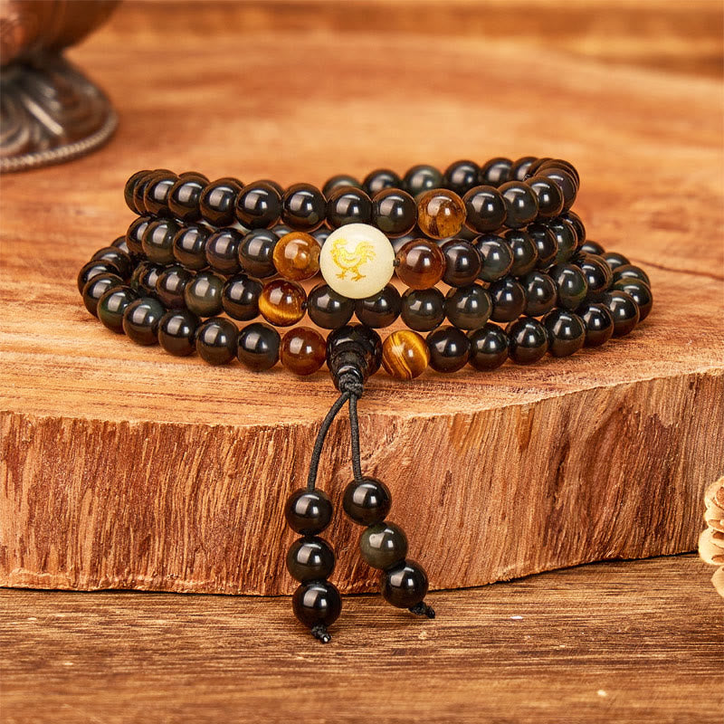 FuAttract Balance & Protection Chinese Zodiac Black Obsidian Luminous Stone Bracelet  - Pig - 8mm - image 0