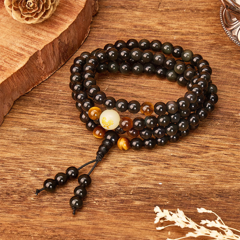 FuAttract Balance & Protection Chinese Zodiac Black Obsidian Luminous Stone Bracelet  - image 2