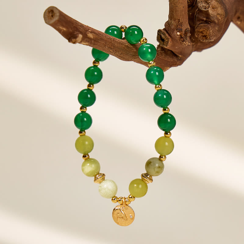 FuAttract Harmony & Growth Chinese Zodiac Green Agate Serpentine Jade Silver Bracelet  - image 3