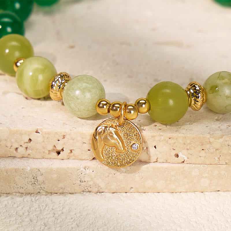 FuAttract Harmony & Growth Chinese Zodiac Green Agate Serpentine Jade Silver Bracelet  - image 5