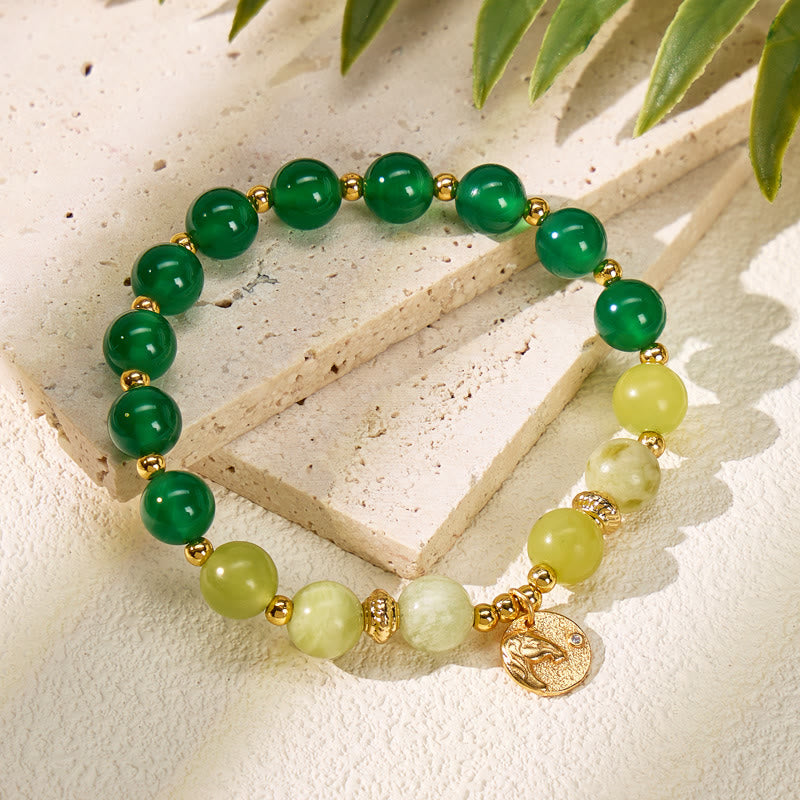 FuAttract Harmony & Growth Chinese Zodiac Green Agate Serpentine Jade Silver Bracelet  - image 2