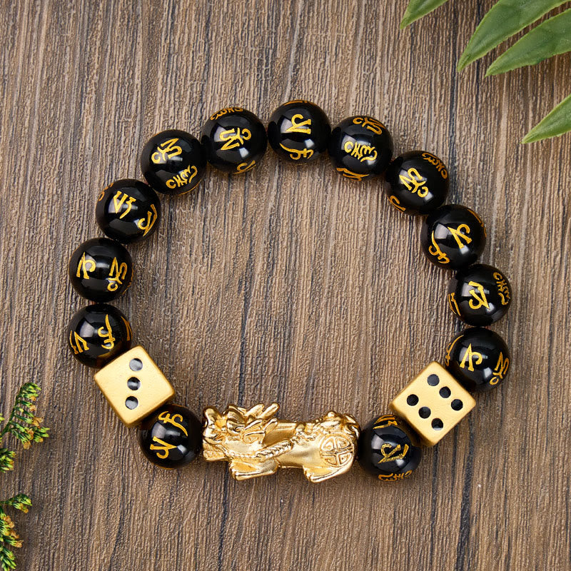 FuAttract Protection & Prosperity – Black Onyx Om Mani Padme Hum Pixiu Bracelet - image 1