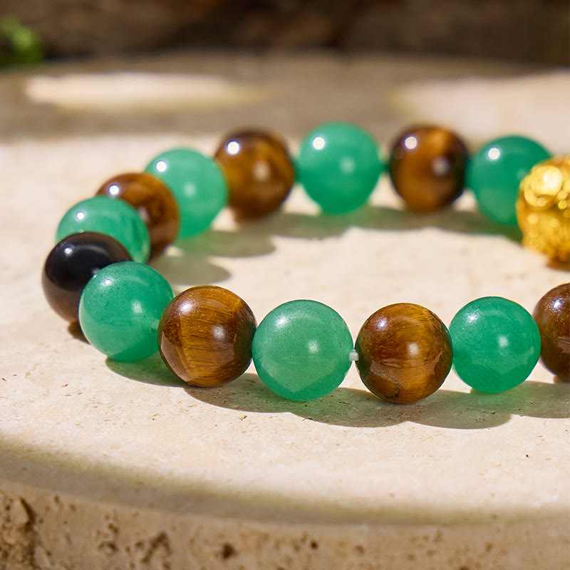FuAttract Luck Courage & Prosperity Flow – Green Aventurine Tiger's Eye Pixiu Bracelet - image 5