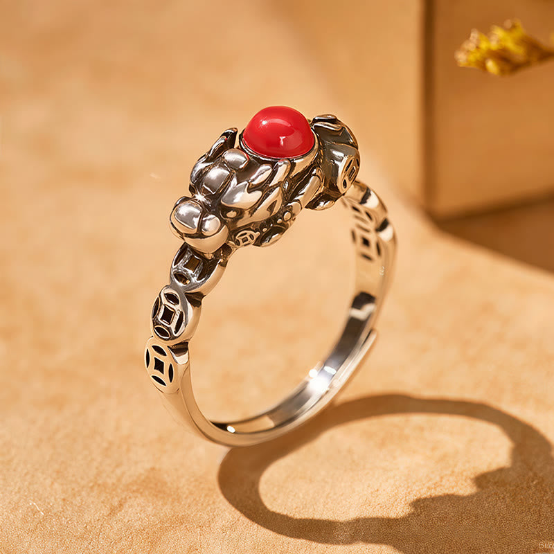 FuAttract Wealth Attraction Prosperity Flow – Pixiu South Red Agate Turquoise Ring for Energy Balance - South Red Agate - image 0