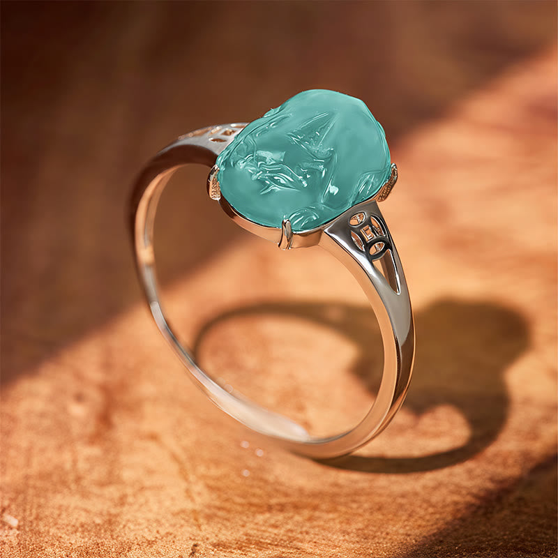 FuAttract Clarity Prosperity Wealth Attraction & Protection Blue Jadeite Pixiu Ring - image 1