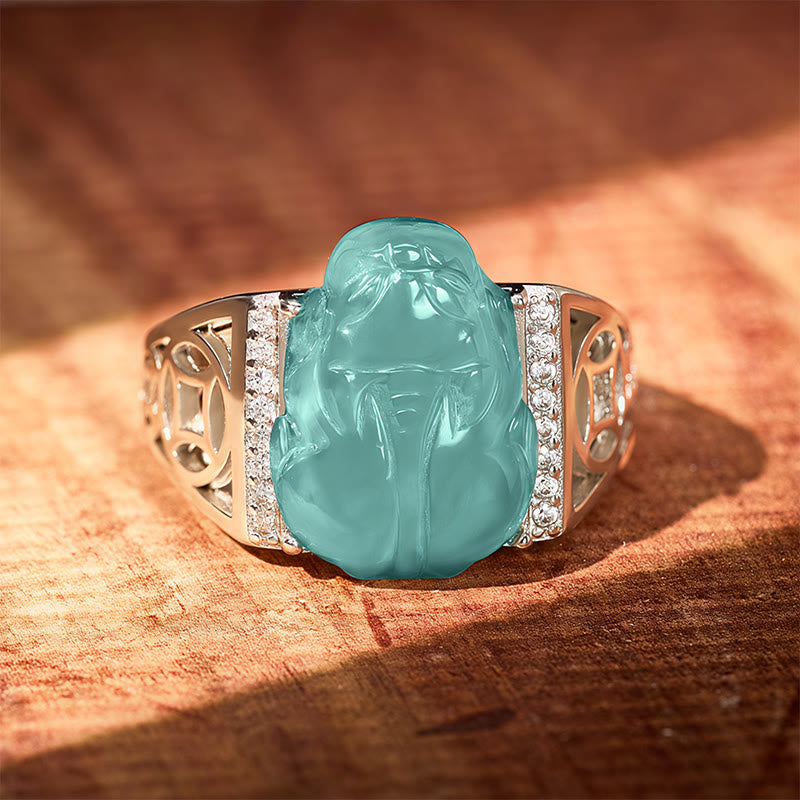 FuAttract Clarity Prosperity Wealth Attraction & Protection Blue Jadeite Pixiu Ring - Large Pi Xiu - image 5
