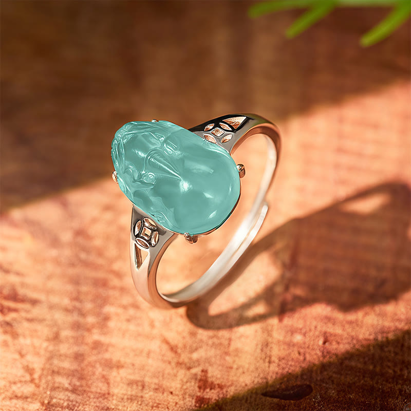 FuAttract Clarity Prosperity Wealth Attraction & Protection Blue Jadeite Pixiu Ring - image 2