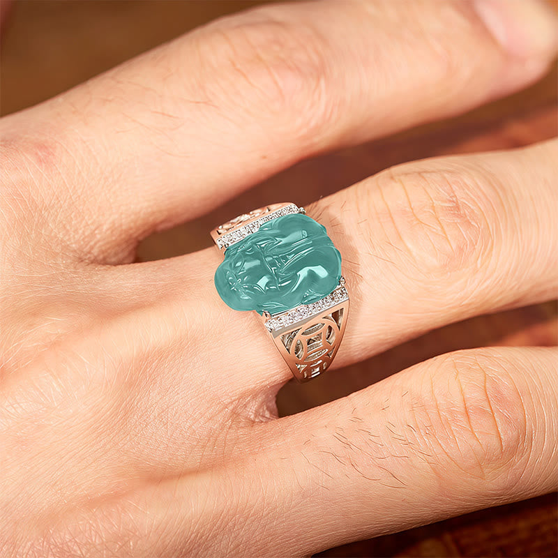 FuAttract Clarity Prosperity Wealth Attraction & Protection Blue Jadeite Pixiu Ring - image 8