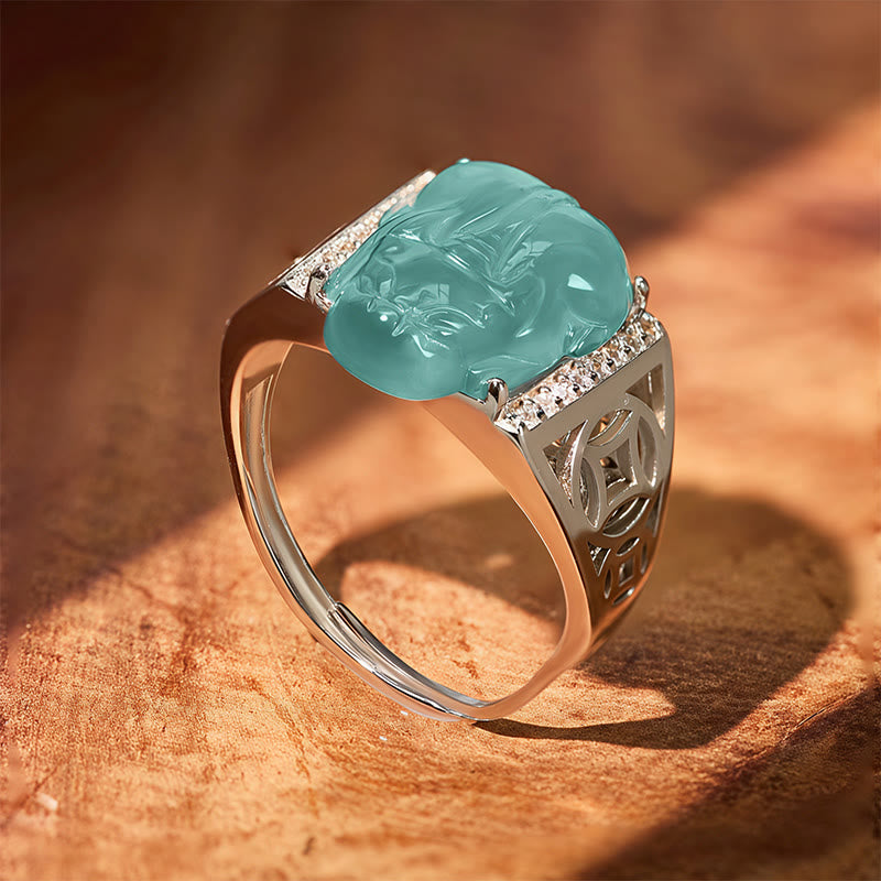 FuAttract Clarity Prosperity Wealth Attraction & Protection Blue Jadeite Pixiu Ring - image 6