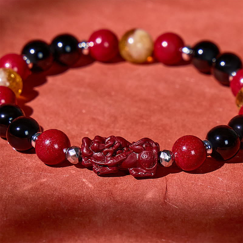 FuAttract Focus Strength & Prosperity – Cinnabar Black Obsidian Citrine Pyramid Pixiu Bracelet - image 5