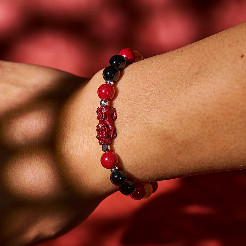 FuAttract Focus Strength & Prosperity – Cinnabar Black Obsidian Citrine Pyramid Pixiu Bracelet - image 4