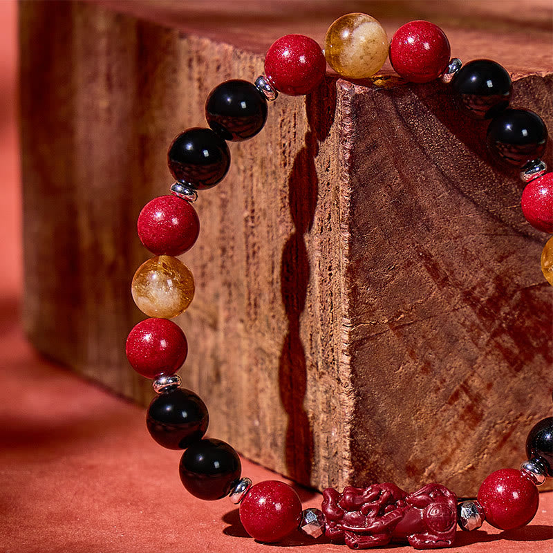 FuAttract Focus Strength & Prosperity – Cinnabar Black Obsidian Citrine Pyramid Pixiu Bracelet - image 6