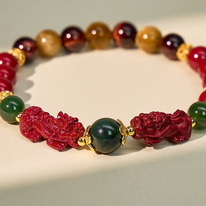 FuAttract Balance Courage & Prosperity – Cinnabar Hetian Jade Tiger's Eye Pixiu Bracelet - image 6