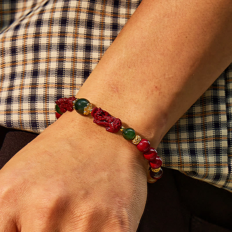 FuAttract Balance Courage & Prosperity – Cinnabar Hetian Jade Tiger's Eye Pixiu Bracelet - image 4