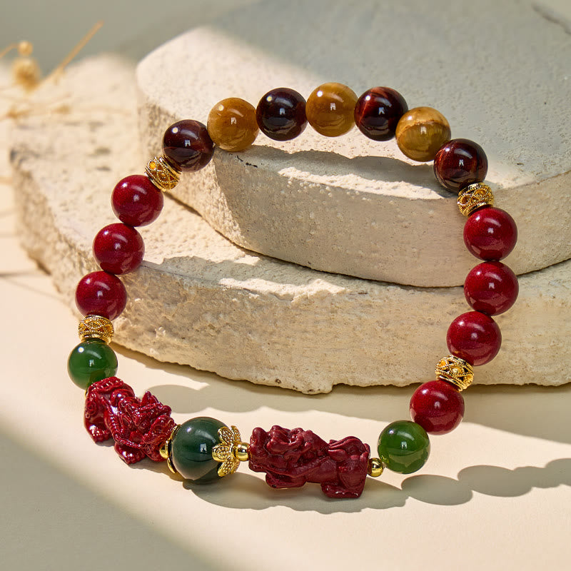 FuAttract Balance Courage & Prosperity – Cinnabar Hetian Jade Tiger's Eye Pixiu Bracelet - image 2