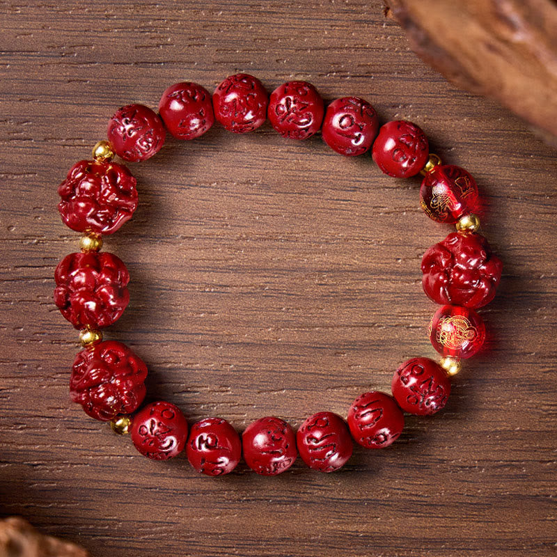 FuAttract  Balance Luck Inner Strength Chinese Zodiac Om Mani Mantra Cinnabar Red Agate Bracelet  - image 2