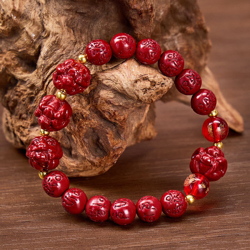 FuAttract  Balance Luck Inner Strength Chinese Zodiac Om Mani Mantra Cinnabar Red Agate Bracelet  - Mahasthamaprapta – Horse - 10mm - image 0