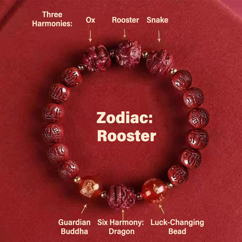 FuAttract  Balance Luck Inner Strength Chinese Zodiac Om Mani Mantra Cinnabar Red Agate Bracelet  - Acala – Rooster - 10mm - image 20