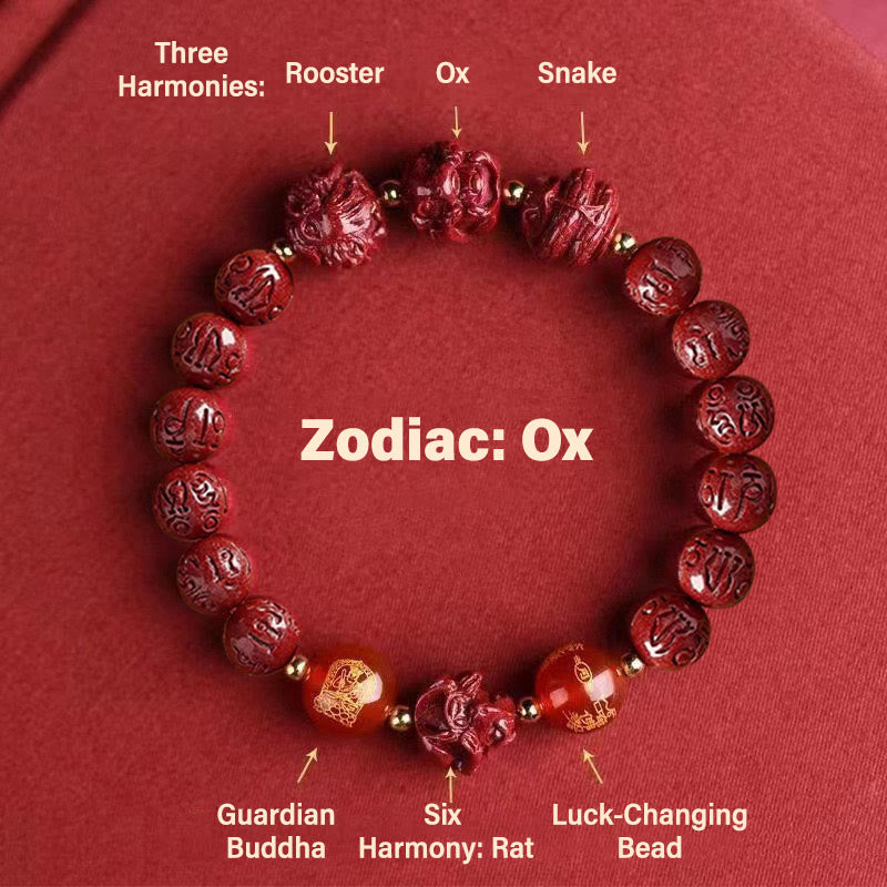 FuAttract  Balance Luck Inner Strength Chinese Zodiac Om Mani Mantra Cinnabar Red Agate Bracelet  - Akasagarbha – Ox - 10mm - image 13