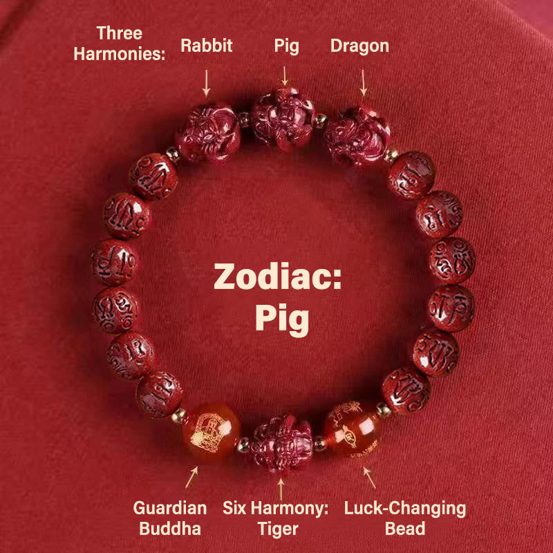 FuAttract  Balance Luck Inner Strength Chinese Zodiac Om Mani Mantra Cinnabar Red Agate Bracelet  - Amitabha – Pig - 10mm - image 22