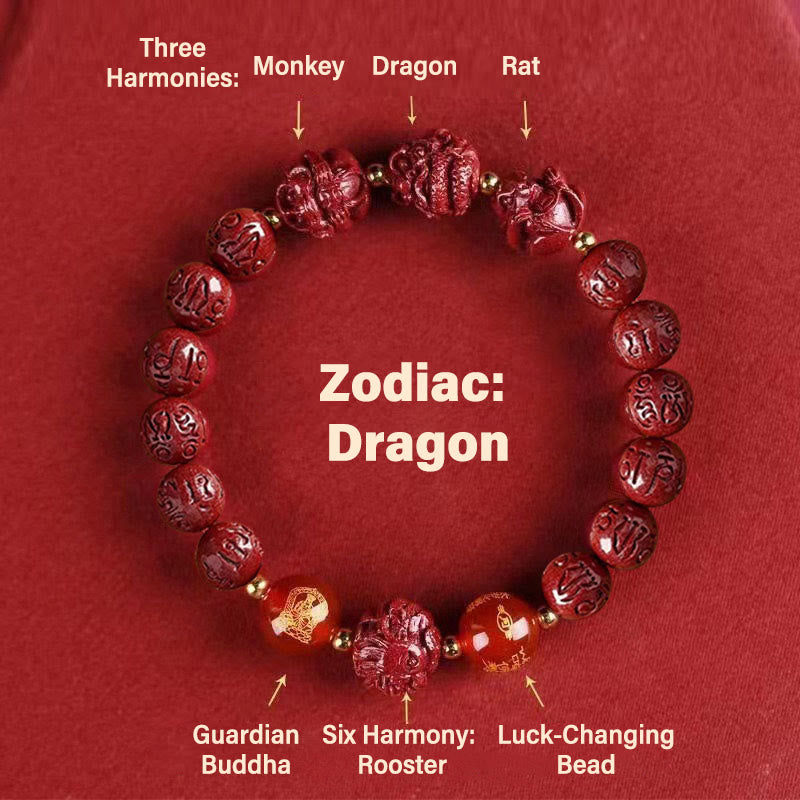 FuAttract  Balance Luck Inner Strength Chinese Zodiac Om Mani Mantra Cinnabar Red Agate Bracelet  - Samantabhadra – Dragon - 10mm - image 16