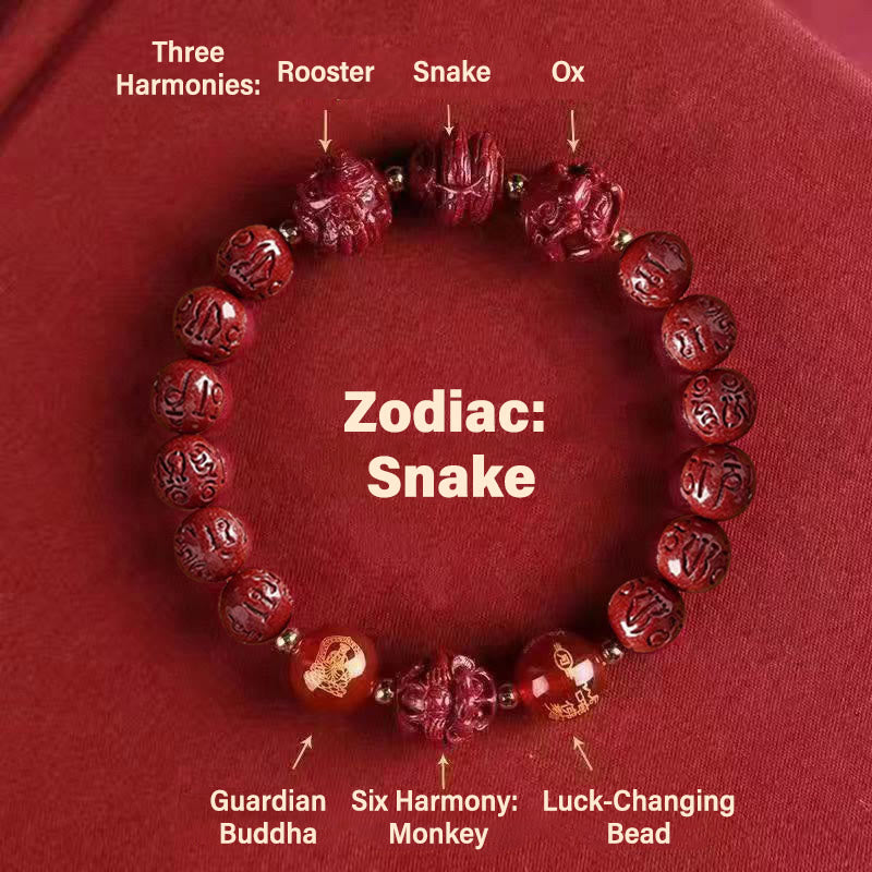 FuAttract  Balance Luck Inner Strength Chinese Zodiac Om Mani Mantra Cinnabar Red Agate Bracelet  - Samantabhadra – Snake - 10mm - image 17
