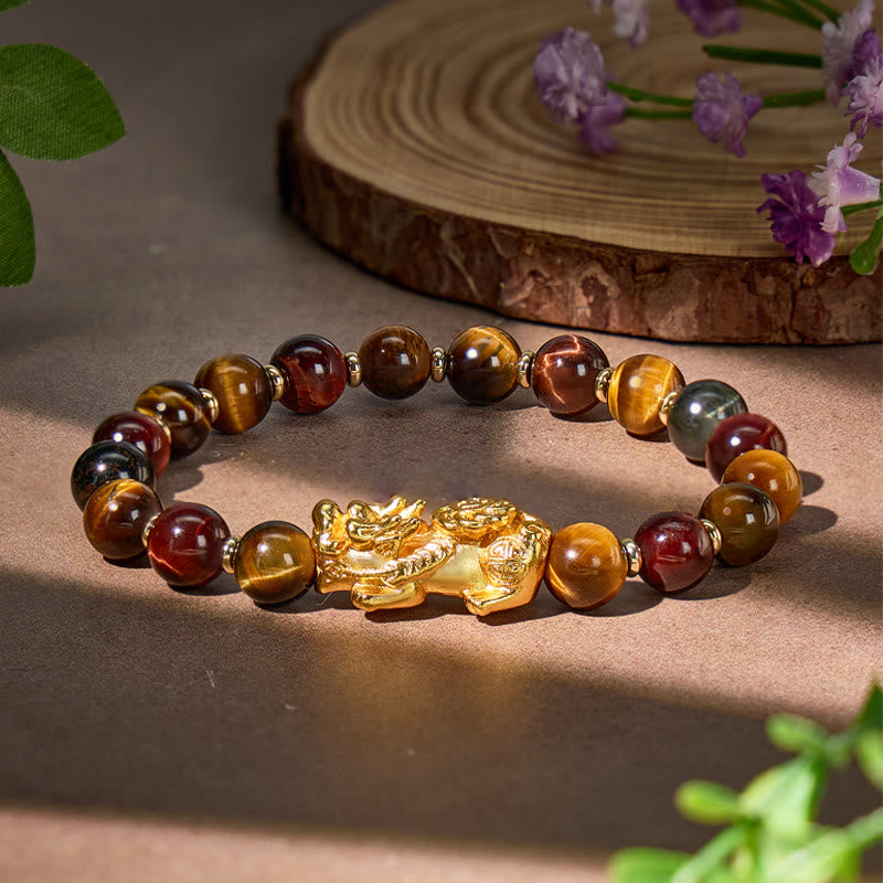 FuAttract Power Wealth & Protection Tri-Color Tiger's Eye Pixiu Bracelet  - 8mm - image 0