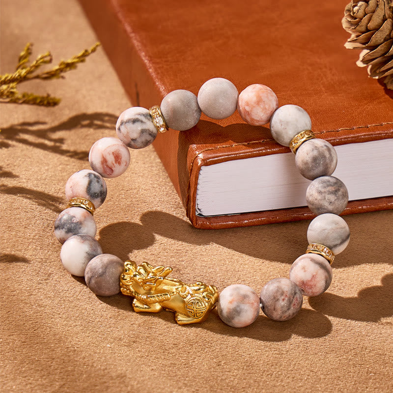 FuAttract Inner Peace Love Balance & Prosperity Pink Zebra Jasper Pixiu Bracelet - image 2