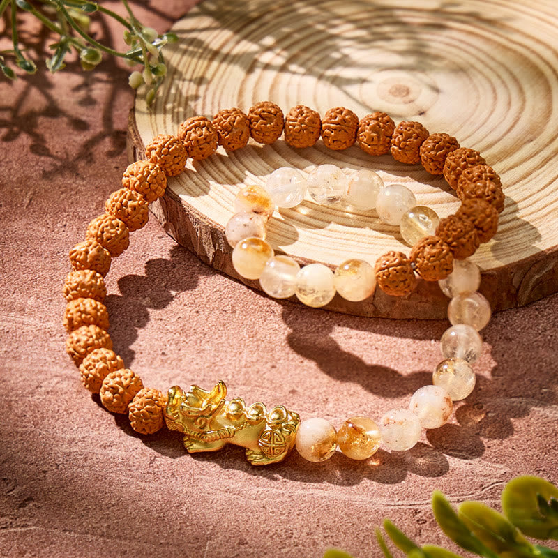 FuAttract Clarity & Spiritual Alignment Citrine Pyramid Bodhi Seed Pixiu Bracelet - image 1