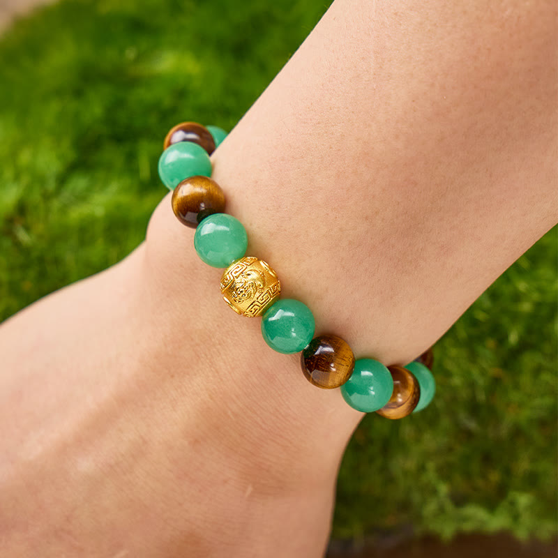 FuAttract Luck Courage & Prosperity Flow – Green Aventurine Tiger's Eye Pixiu Bracelet - image 4