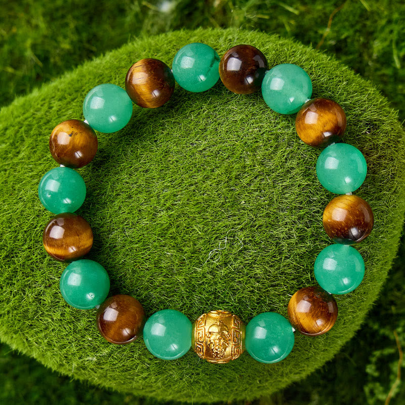 FuAttract Luck Courage & Prosperity Flow – Green Aventurine Tiger's Eye Pixiu Bracelet - image 1
