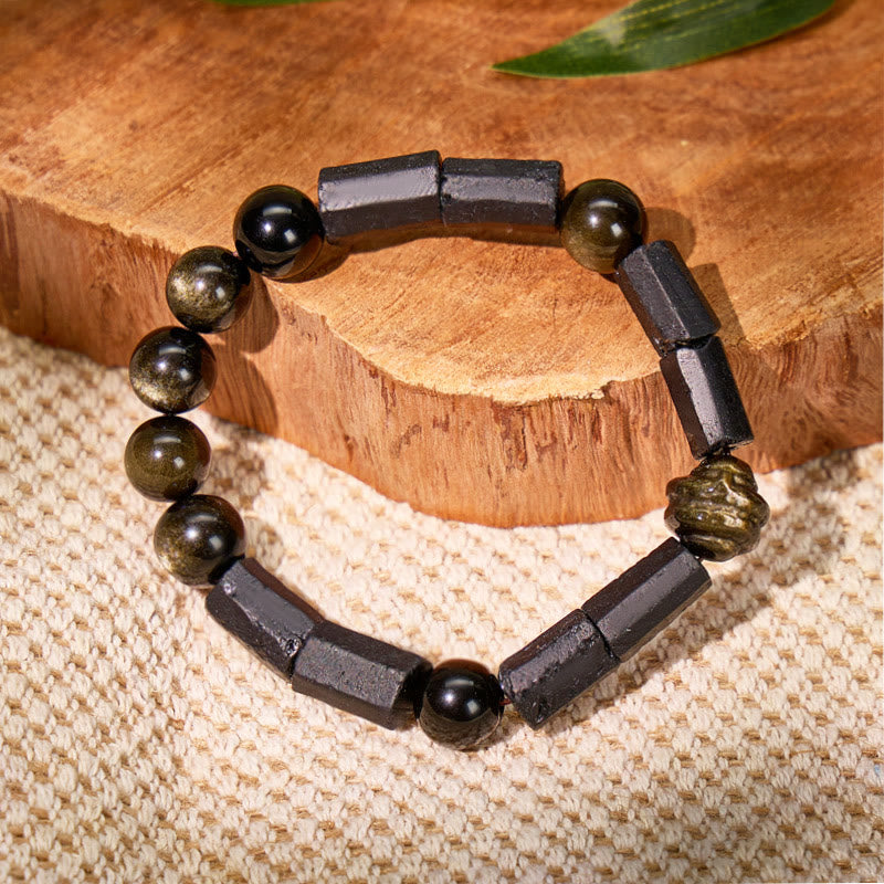 FuAttract Protection & Balance Golden Obsidian Tourmaline Chinese Zodiac Bracelet - Snake - image 0