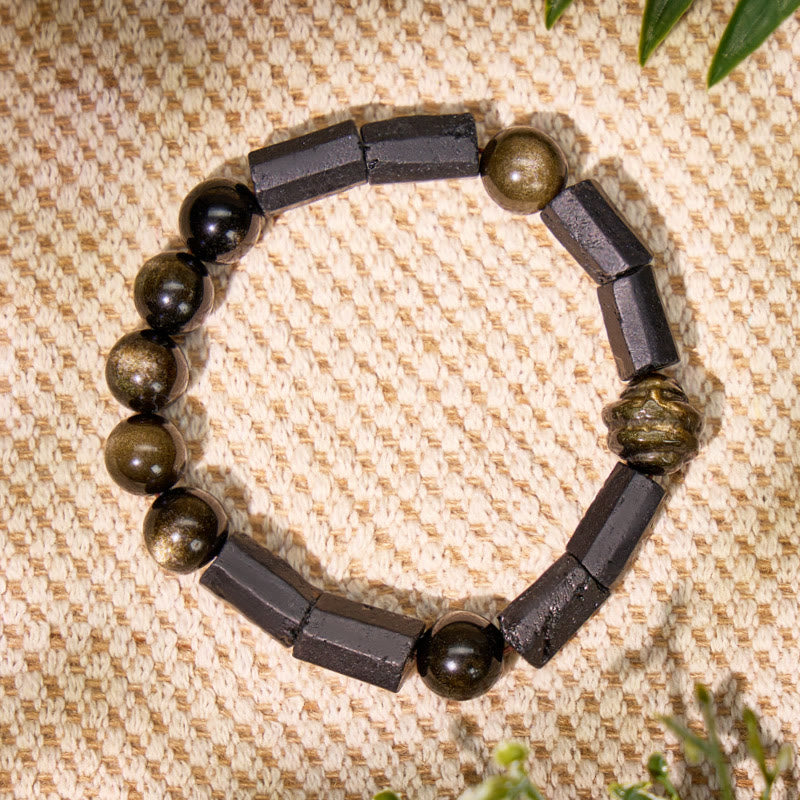 FuAttract Protection & Balance Golden Obsidian Tourmaline Chinese Zodiac Bracelet - image 1
