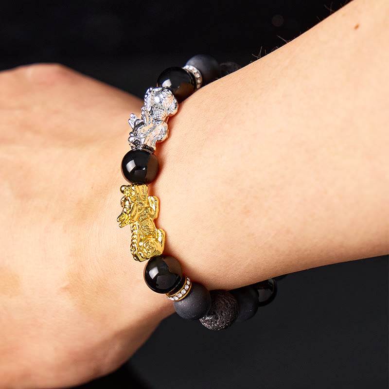 FuAttract Balance Protection & Grounding Black Onyx Obsidian Lava Rock Pixiu Bracelet  - image 3