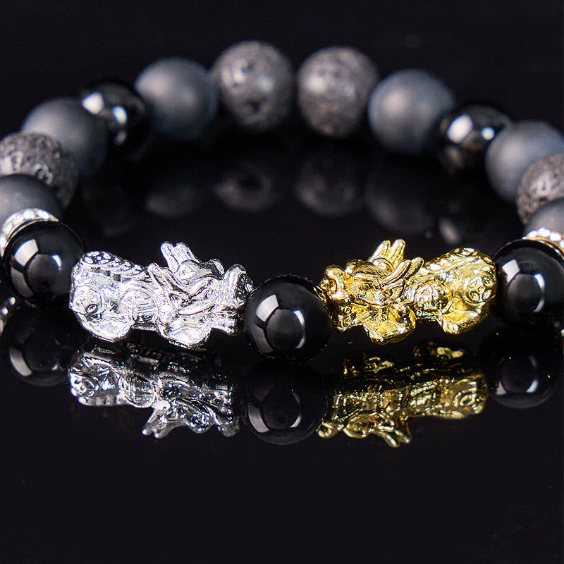 FuAttract Balance Protection & Grounding Black Onyx Obsidian Lava Rock Pixiu Bracelet  - image 4