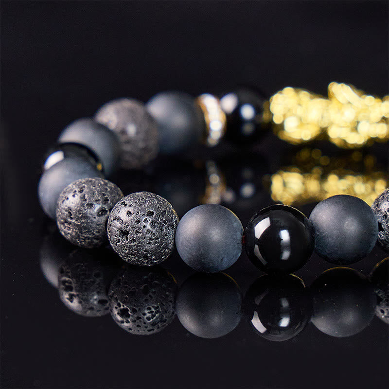 FuAttract Balance Protection & Grounding Black Onyx Obsidian Lava Rock Pixiu Bracelet  - image 5