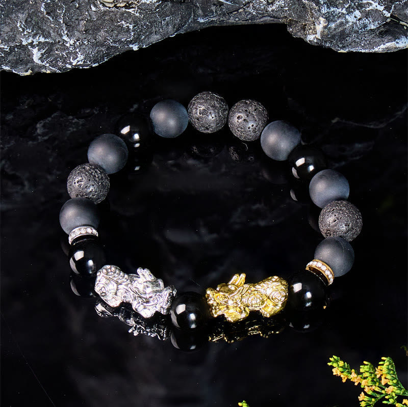 FuAttract Balance Protection & Grounding Black Onyx Obsidian Lava Rock Pixiu Bracelet  - image 2