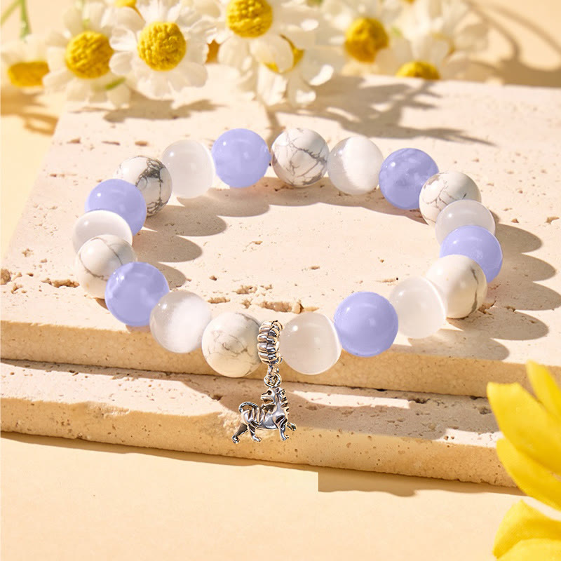 FuAttract Calm & Focus Blue Lace Agate White Turquoise Cat's Eye Chinese Zodiac Bracelet - Tiger - image 16