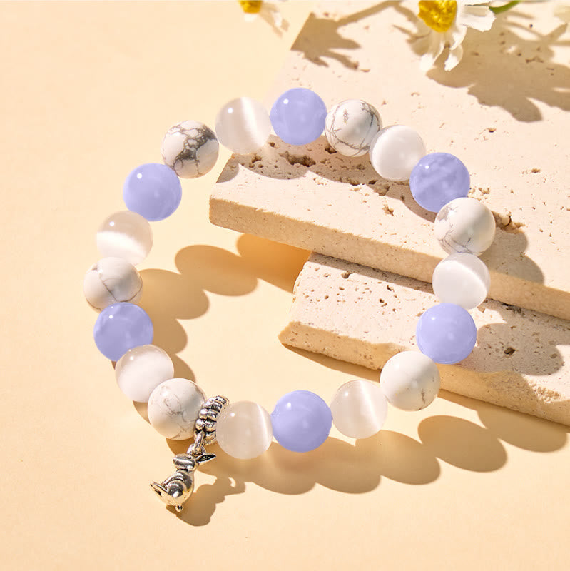 FuAttract Calm & Focus Blue Lace Agate White Turquoise Cat's Eye Chinese Zodiac Bracelet - image 2