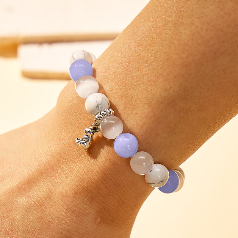 FuAttract Calm & Focus Blue Lace Agate White Turquoise Cat's Eye Chinese Zodiac Bracelet - image 3