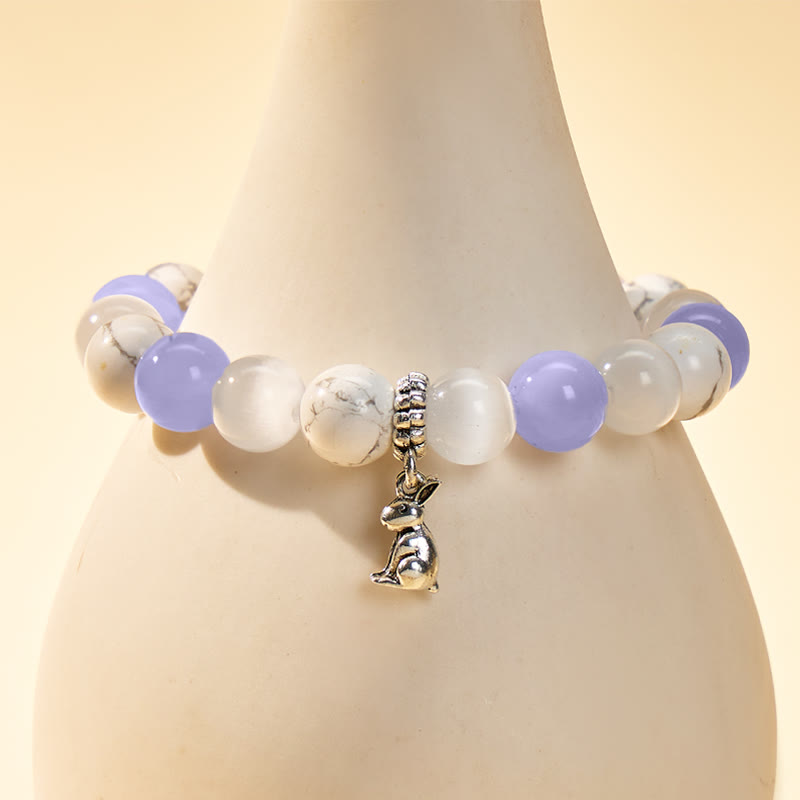 FuAttract Calm & Focus Blue Lace Agate White Turquoise Cat's Eye Chinese Zodiac Bracelet - image 4
