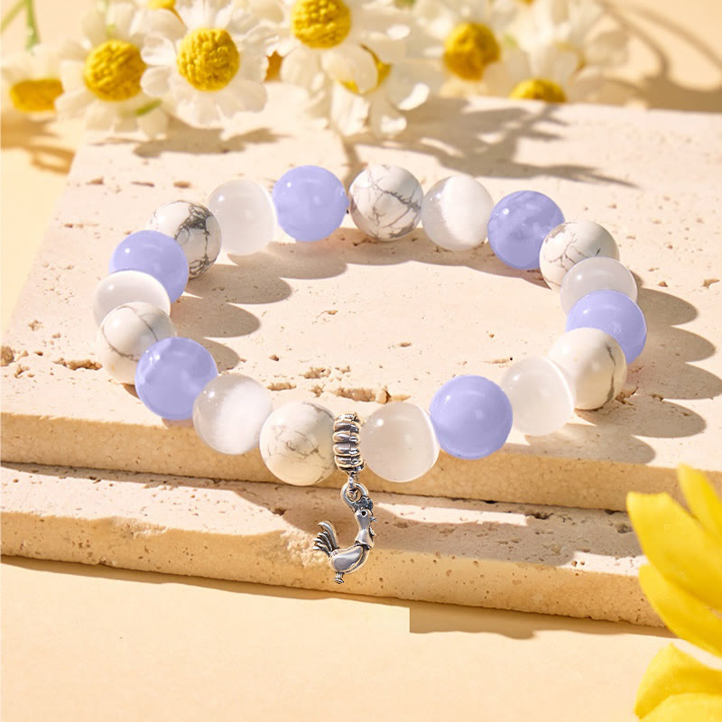 FuAttract Calm & Focus Blue Lace Agate White Turquoise Cat's Eye Chinese Zodiac Bracelet - Rooster - image 28