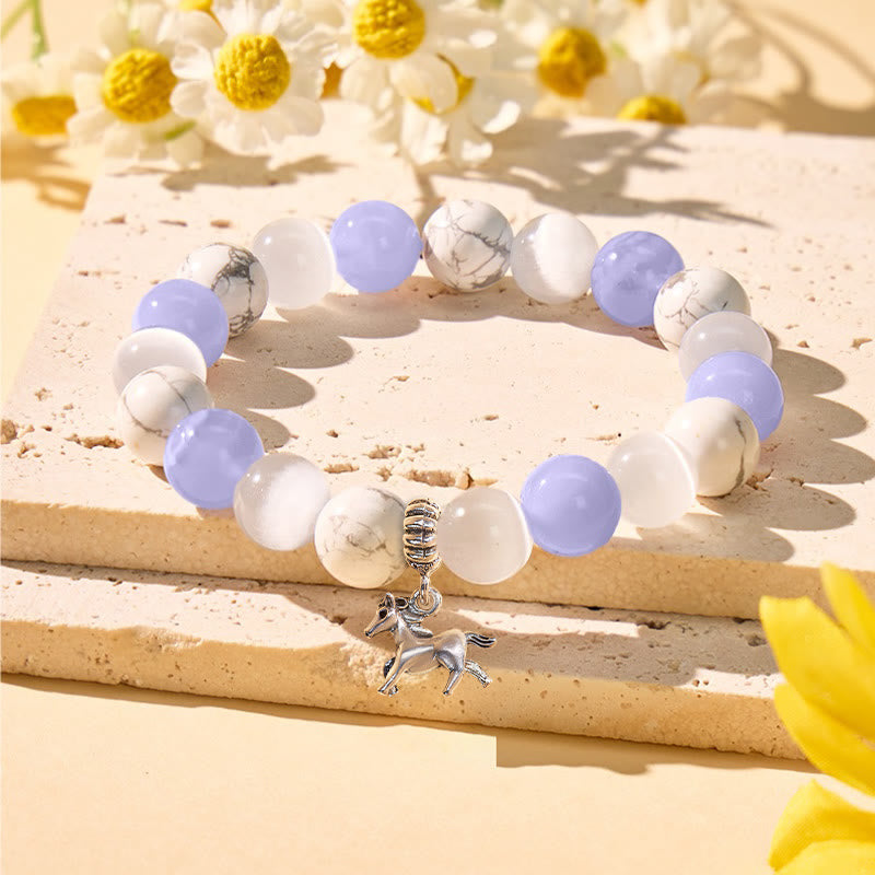 FuAttract Calm & Focus Blue Lace Agate White Turquoise Cat's Eye Chinese Zodiac Bracelet - Horse - image 22