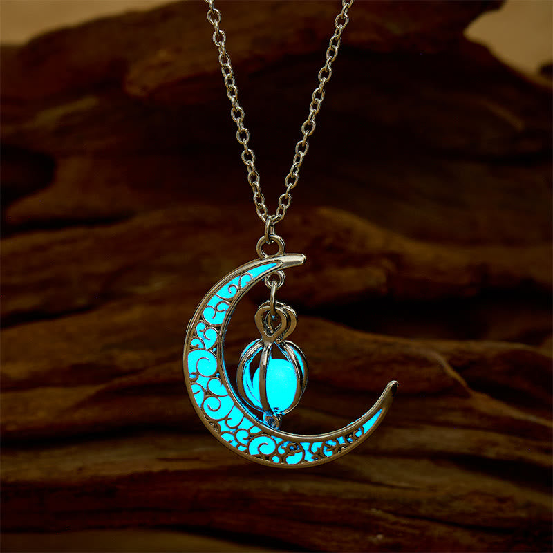 FuAttract Calm Energy Mindful Living & Inner Peace Crescent Moon Luminous Stone Necklace  - Teal Green - image 0