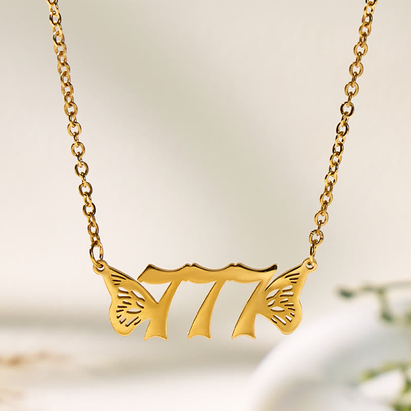 FuAttract Angel Number Titanium Steel Destiny Necklace for Life Guidance & Energy - Gold - 777 - image 0