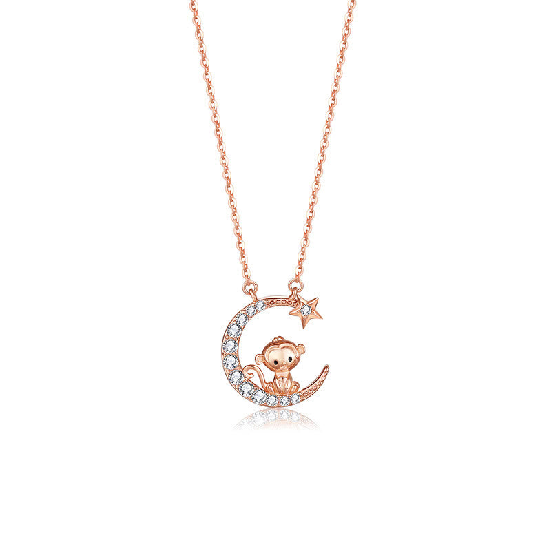FuAttract Calm & Luck Crescent Moon Silver Zircon Chinese Zodiac Necklace With Horse Earrings - Monkey Necklace - image 26