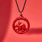 FuAttract Luck Harmony Protection Chinese Zodiac Cinnabar Ping An Buckle Necklace - Rabbit - image 13