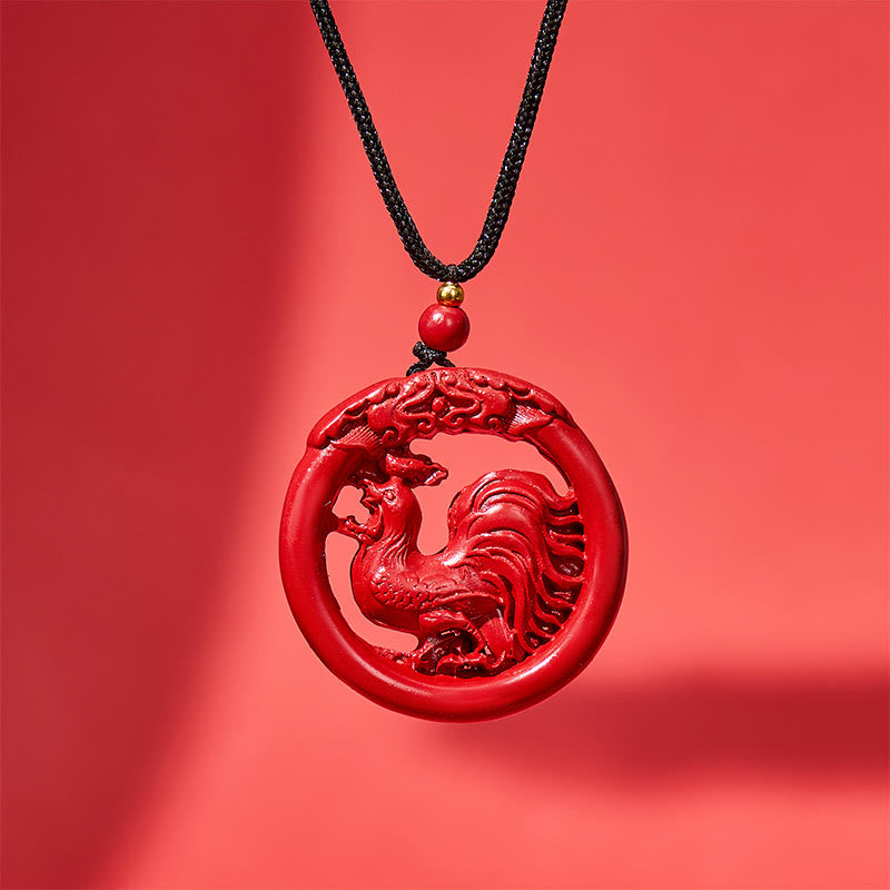 FuAttract Luck Harmony Protection Chinese Zodiac Cinnabar Ping An Buckle Necklace - Rooster - image 18