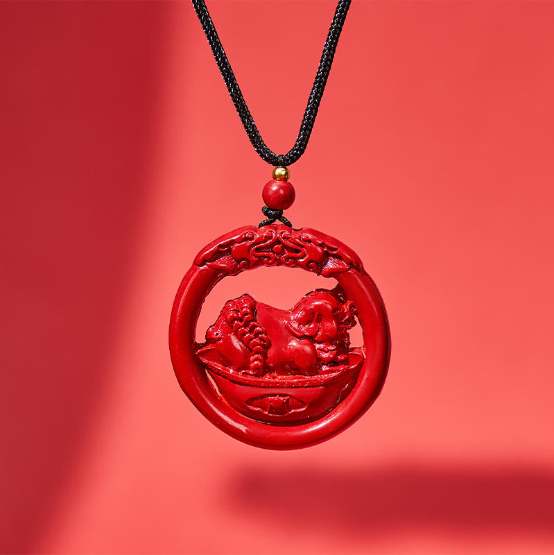 FuAttract Luck Harmony Protection Chinese Zodiac Cinnabar Ping An Buckle Necklace - Pig - image 20